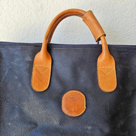 Bric's Luggage Genuine Leather Italy Pebbled Navy Blue Duffle Bag Hard Base 22" - Picture 2 of 14